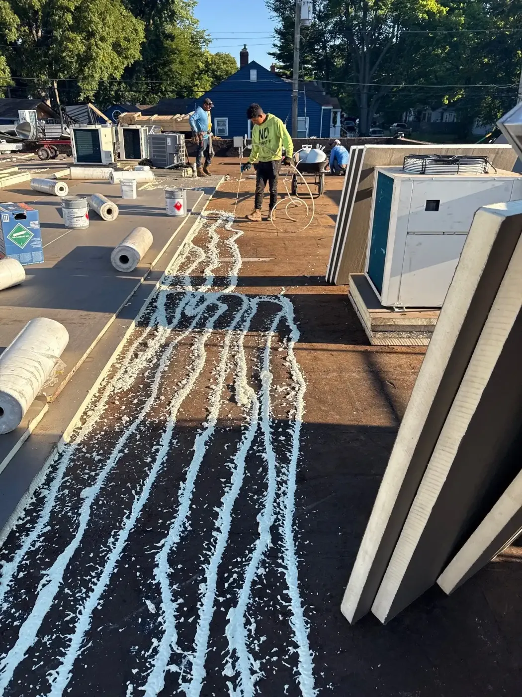Tarping and dry-in on a AmeriPlex Indianapolis commercial roof